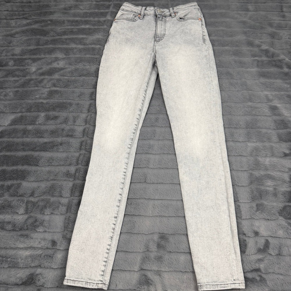 MNG Denim Anne Skinny Jeans Womens 2 Light Wash Grey High Rise Stretch Pants